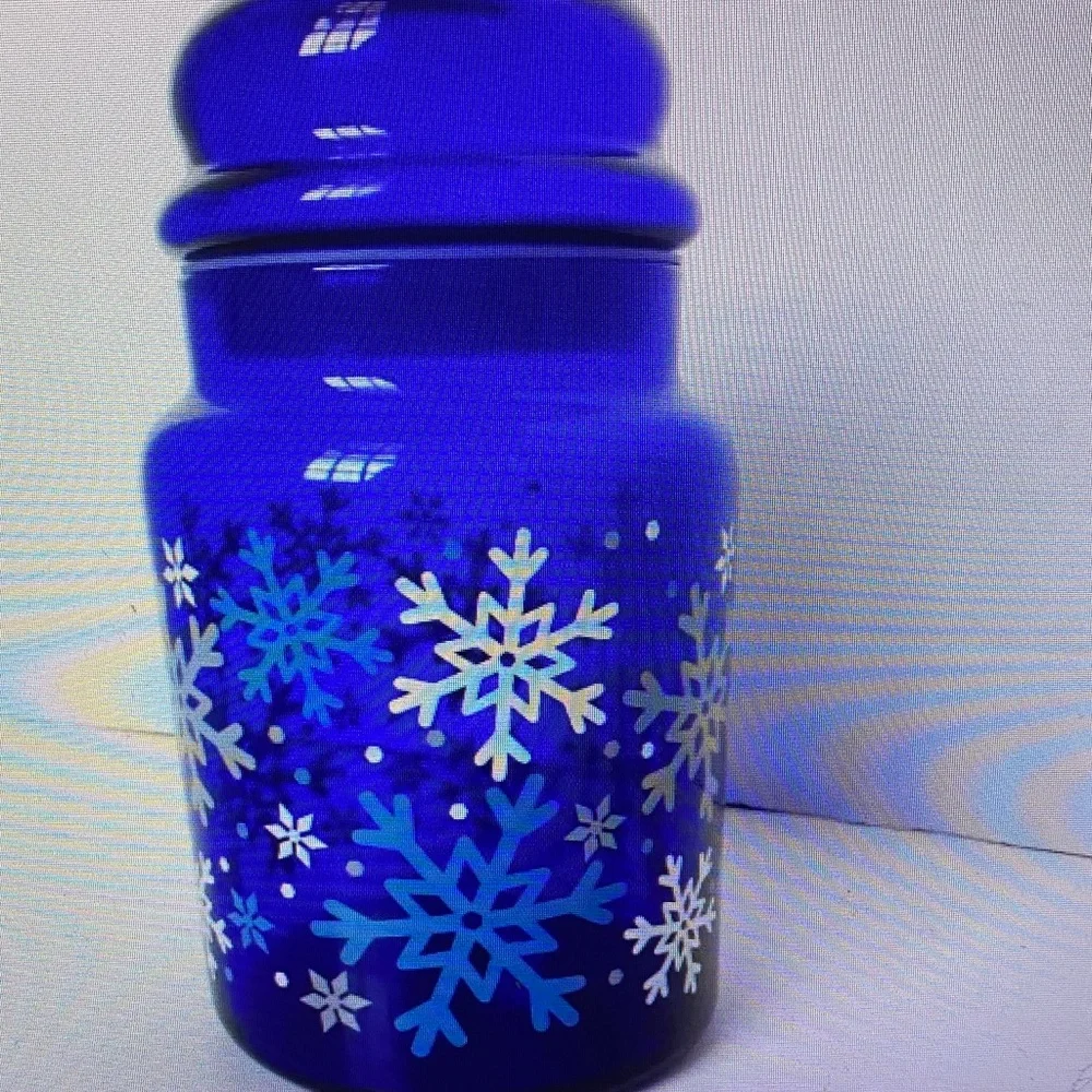 Cobalt Blue Glass Canister with Snowflake Motif